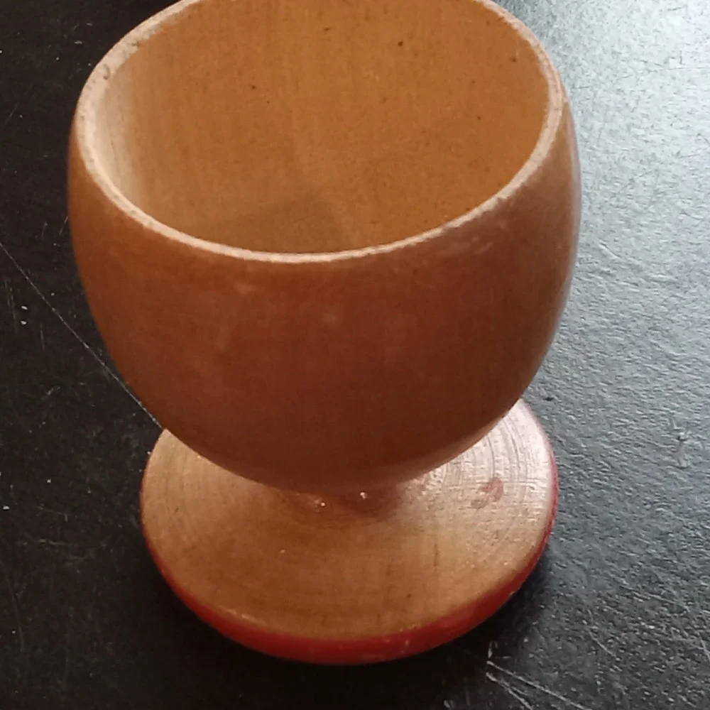 Vintage Hand painted‎ Norwegian Wood Egg Cup Scandinavian Server MADE IN NORWAY